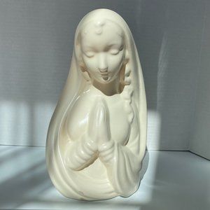 Haeger Madonna Planter 9" Cream Pottery Figures Mary Religion Vintage Sticker